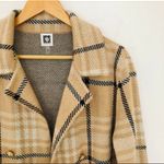 Anne Klein Tan Plaid Coat Soft Trench Open Drape Cardigan Beige Camel Black Neutral Photo 2