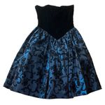 Gunne Sax Vtg  Women's 9/10 Strapless Dress Black Velour‎ Blue Floral Whimsigoth Photo 0