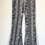 Floral Wide Flare Leg Black and White Women's Bohemian Leggings Photo 0