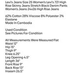 Jeans Size 25 Women's Levi's 721 High Rise Skinny Jeans Stretch Black Denim Pants Photo 5