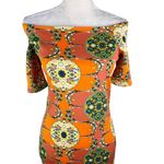 Love j Dress M Retro Orange Geometric Print Off Shoulders Short Sleeves Photo 14