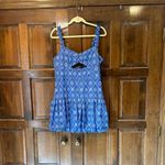 ZARA Open work Embroidered Mini Dress Bubble Hem Drop Waist Blue Size XL Photo 2