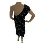 Lucky Brand  Black Botanical Boho Ruffle Dress One Shoulder Short Sleeve XS Photo 5
