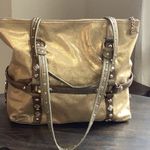 Kathy Van Zeeland Gold Vegan Leather and Vegan Suede Studded Shoulder Bag Photo 1