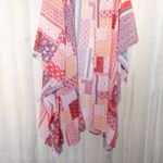Womens Patchwork Kimono Duster Size 1XL Pink Longline Boho Festival Artsy Flowy Red Photo 2