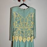 Vintage mint silk beaded long sleeve maxi dress Green Size 12 Photo 5