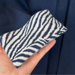 J. McLaughlin  Navy Blue Zebra Print Cuffs Open Knit Cardigan Coat Size‎ M Photo 4