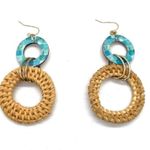 Double Disk Rattan and Resin Combo Earrings Tan Photo 0