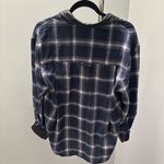 Heartloom Flannel Women’s Shirt Button Down Faux Leather Trim Plaid Blue White Photo 6