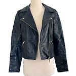 River Island Vintage Quilted Leather Moto Biker Black Jacket Size UK 12 US 8 Photo 2