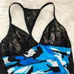Virgo Blue Camo and Sheer Lace Lingerie Babydoll Slip Dress Large Photo 3