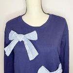 Halogen  Womens Sz Small Bow Top Sweatshirt Navy Long Sleeve Crew Neck Photo 1