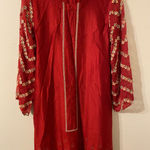 Dhanak Pakistan Women's Red Gold Embroidered‎ Kurta Kurti Tunic Size Medium Photo 0
