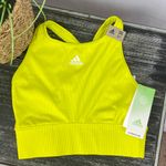 Adidas  Neon Yellow Ribbed Sleeveless Crop Medium Support Athletic Sport Top NEW Photo 2