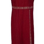 White Stag  Womens Maxi Dress Red Linen Size M Embroidered Square Neck Sleeveless Photo 0