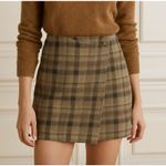 Max Mara Weekend Wrap Mini Skirt 12 Khaki Wool Glen Plaid Winter Dark Academia Tan Photo 0