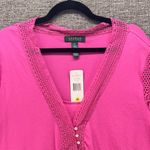 Ralph Lauren Lauren Womens Blouse Size 3X Y2K Crochet Detail Henley Preppy Boho Photo 2