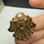Signed Jane 1997 AOL Winged Angel Faux Pearl Brooch Pin Gold Tone Photo 3