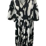 MONKL Black White Short Sleeve Abstract Button Front Maxi Shirt Dress Size XL Photo 0