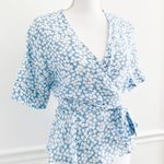 Faithfull the Brand Revolve Zalia Floral Wrap Top Riviera Blue Photo 3