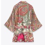 ZARA Multicolor Satin Silk Paisley Print Duster Wrap Kimono Caftan Top Jacket Photo 3
