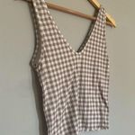 Light Brown and White Gingham Sleeveless Crop Top Photo 1