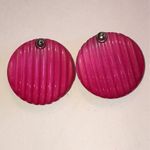 Dark Pink Magenta Ribbed Retro Boho Button Earrings Photo 4