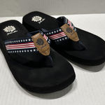 Yellow Box  Shoes Womens Size 8.5 Black Flip Flop Sandals Patriotic Stars Stripes Photo 0