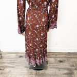 Aura [] Brown Floral Print Long Sleeve V-Neck Moroccan Wrap Maxi Dress Boho Sz XL Photo 6