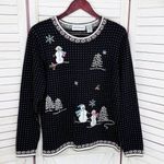 Alfred Dunner Embroidered Snowman Polka Dot Holiday Christmas Sweater Black S Photo 6