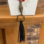 Vintage Red paper beads, bronze accents and leather chain & tassel necklace Photo 2