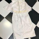 Vintage 70s Union Made Lace Baby Doll Dress Ivory & Yellow Empire Waist Sheath S White Photo 7