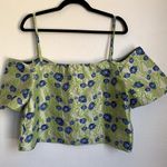 Ganni NEW Floral Jacquard Off The Shoulder Blouse in Green Photo 4