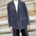 Nanushka Charcoal Black Cite Oversized Denim Belted Moto Biker Jacket Size XS Photo 4