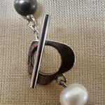 Knotted Freshwater Pearl Necklace White & Black Dyed Baroque Pearls Toggle Clasp Photo 5