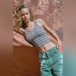 Urban Outfitters Tank Scoop Neck Striped Embroidered Mushroom Multi Color Medium Photo 2