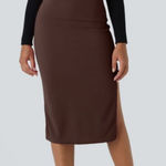 Halara NWT  size M  Brown knit stretchy Midi Skirt. Contemporary modern body con Photo 0