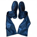 ZARA  Black Stretch Vegan Leather Over The Knee Flat Lug Sole Boot Sz 39 Photo 3