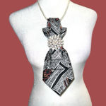 “Dainty Dapper”Black and White Patterned Tie Necklace Black Photo 0