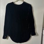 Democracy Black Crushed Velvet Button Front Long Sleeve Blouse Photo 2