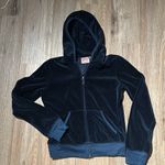 Juicy Couture  navy velour track jacket size medium big logo spell out on back Photo 1