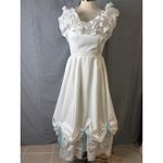 Vintage Handmade Prairie Bridal Dress Ruffle Neck Satin Lace Bows Costume M/L White Size 6 Photo 4
