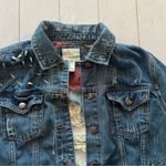 Forever 21 XXI Premium denim Gothic Distressed Studded Denim Jacket Sz S Skater Photo 2