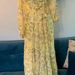 ASTR Women’s  The Label Maxi Dress Green Long Sleeve Off Shoulder L Large Floral Photo 5