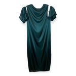 ZARA TRF Emerald Green Satin Cowl Midi Dress S NWT Cold Shoulder Holiday Formal Photo 1