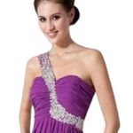 Prom Formal Dress Purple One Shoulder Long Embellished Beaded Cocktail Size S Photo 1