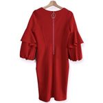 IC COLLECTION Red Scuba Knit Ruffled Balloon Sleeve Red Sheath Dress Size XS NEW Photo 6