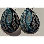 Vintage Women’s Leaf Shell Detail Earrings Dangle Drop Blue Silver Boho Western Photo 7