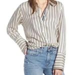 Something Navy  Striped Wide Cuff Button Down Blouse, XS Photo 8