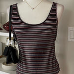 Striped Sleeveless Bodysuit Size XXL Purple Photo 0